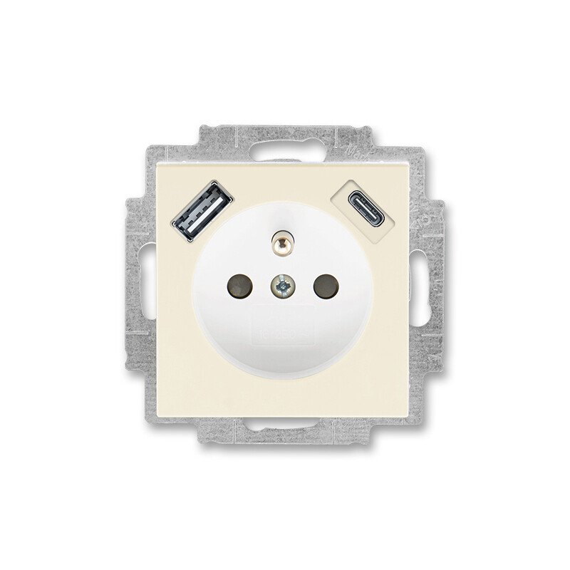 Zásuvka 230 V s USB jednonásobná ABB Levit slonová kost, bílá