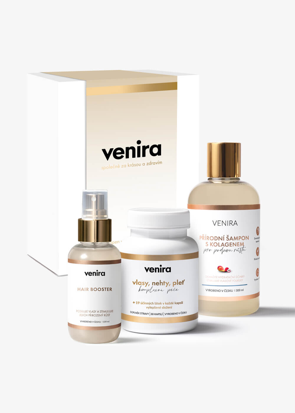 VENIRA dárková sada - hair booster, kapsle pro vlasy, šampon s kolagenem pro podporu růstu