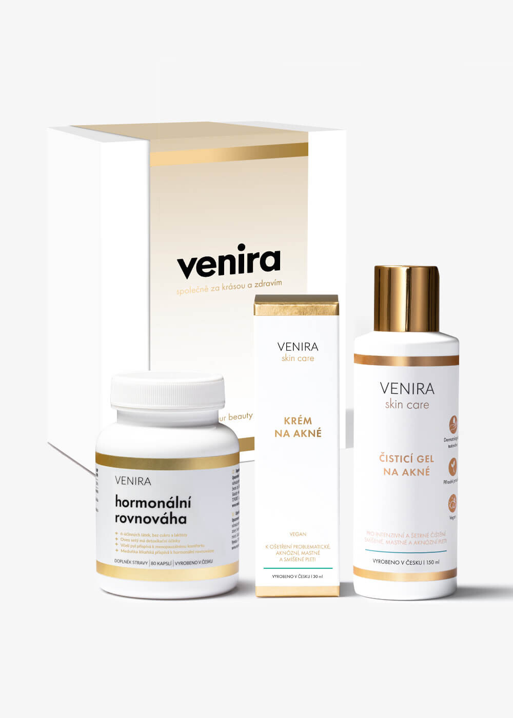 VENIRA dárková sada - hormonální rovnováha, krém na akné, čisticí gel na akné