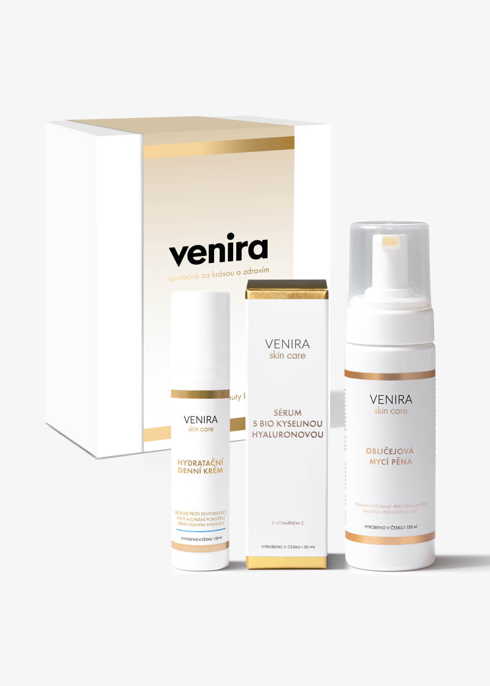 VENIRA dárková sada - hydratační denní krém, sérum s BIO kyselinou hyaluronovou, obličejová mycí pěna