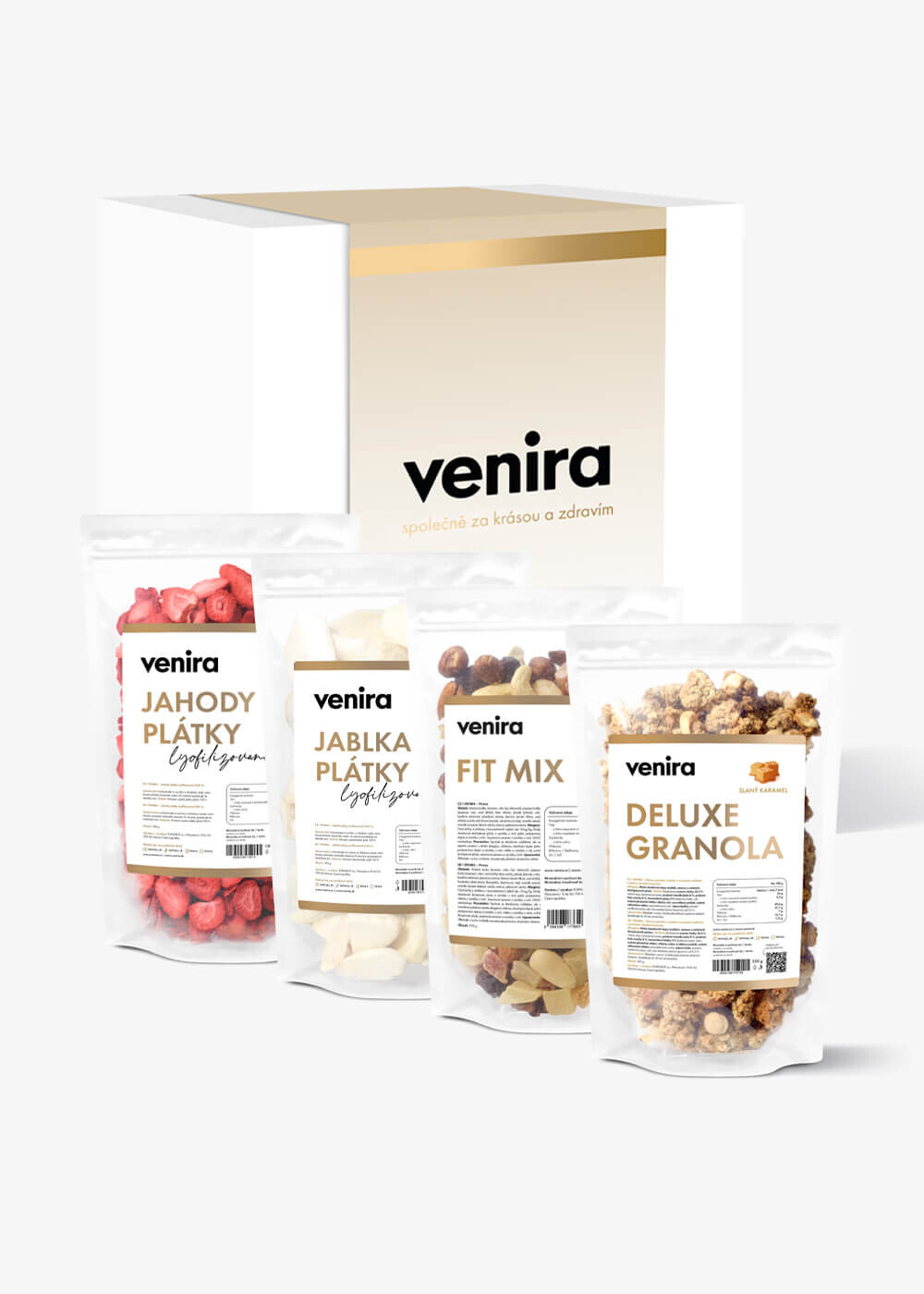 VENIRA dárková sada - lyofilizované jahody a jablka, fit mix, deluxe granola