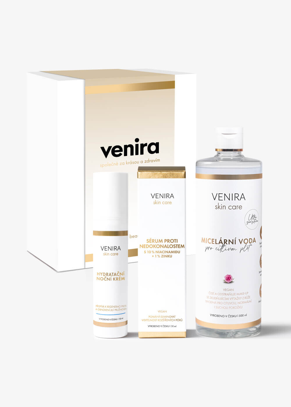 VENIRA dárková sada noční péče - hydratační noční krém, sérum proti nedokonalostem, micelární voda