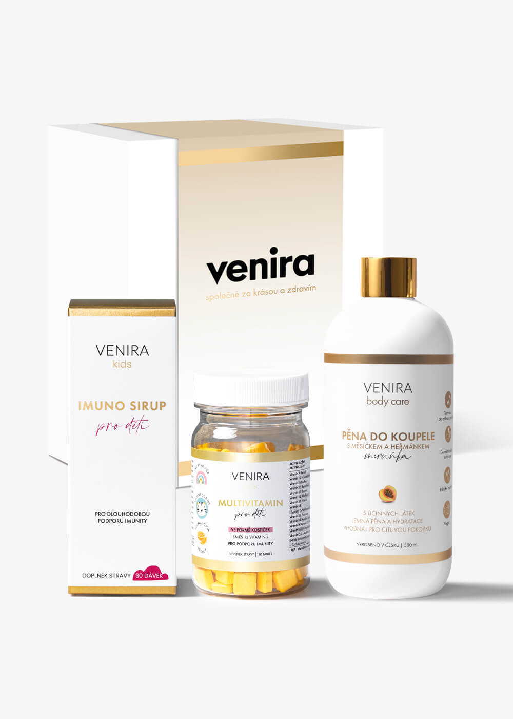 VENIRA dárková sada pro děti - imuno sirup a multivitamin pro děti, pěna do koupele