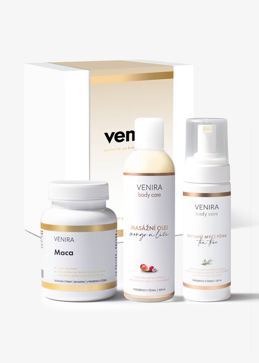 VENIRA dárková sada - maca, masážní olej, intimní mycí pěna