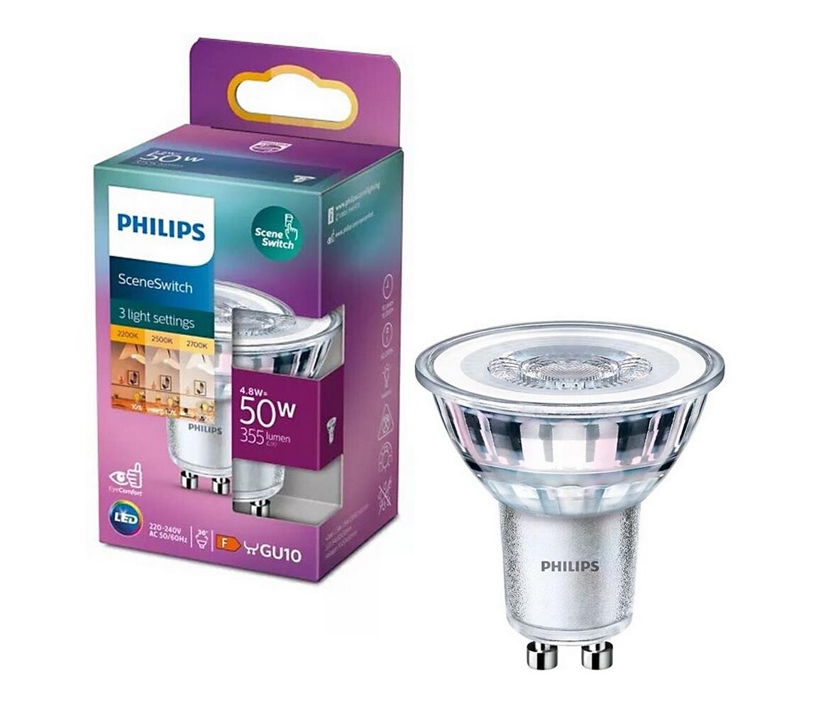 Philips LED Žárovka Philips SCENE SWITCH PAR16 GU10/4,8W/230V 2200/2500/2700K