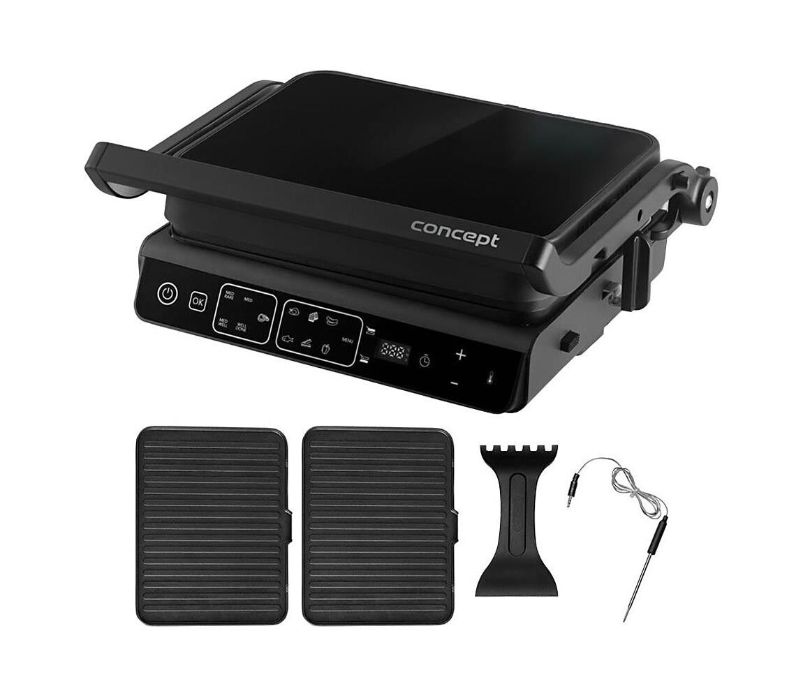Concept Concept ge3600 - Kontaktní gril s teplotní sondou GLASS 2000W/230V černá
