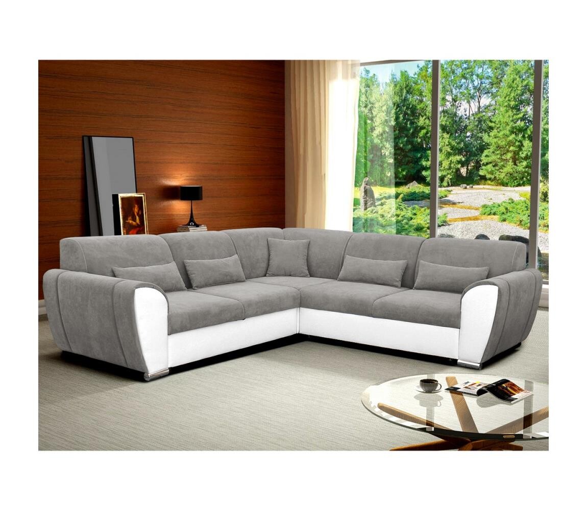 Filex Rozkládací rohová sedací souprava s úložným prostorem do L VISEU pravá šedá/bílá