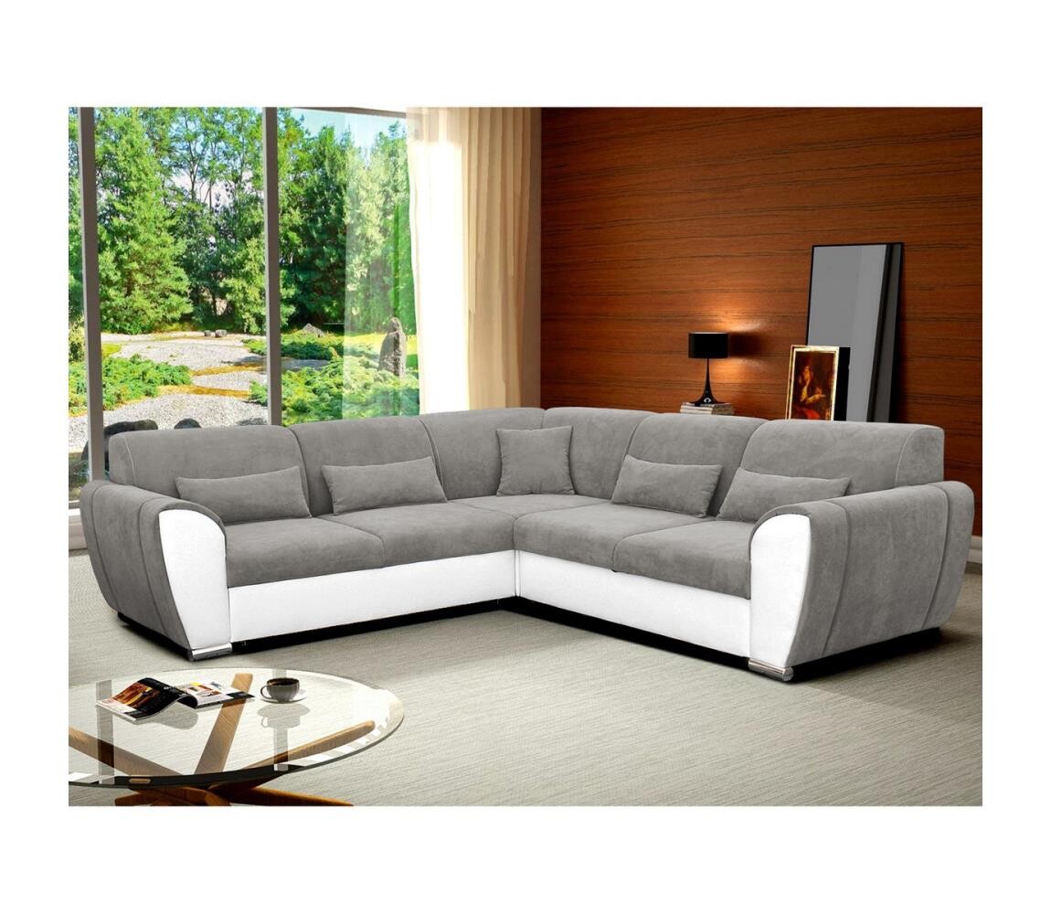 Filex Rozkládací rohová sedací souprava s úložným prostorem do L VISEU levá šedá/bílá