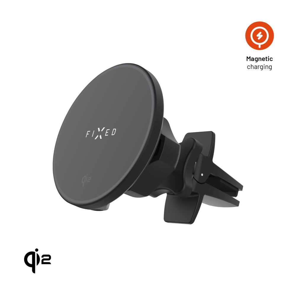 Držák s bezdrátovým nabíjením FIXED MagRound 2, podpora MagSafe, 15W, Qi2, černý