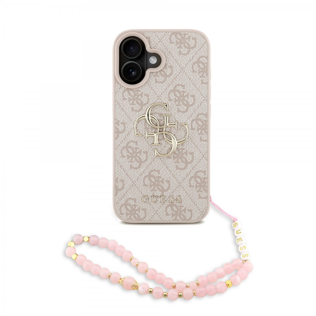 Zadní kryt Guess PU 4G Metal Logo Strap pro iPhone 16 Pink