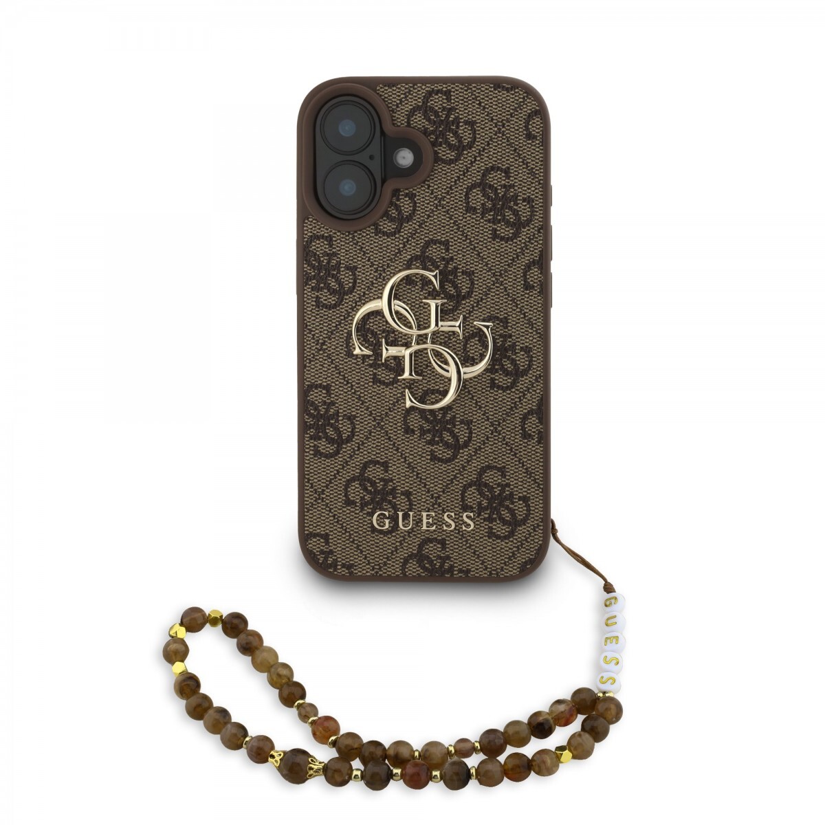 Zadní kryt Guess PU 4G Metal Logo Strap pro iPhone 16 Brown