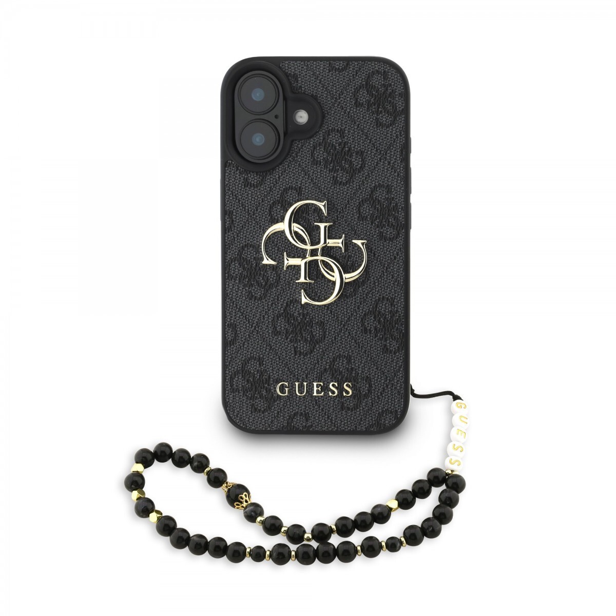 Zadní kryt Guess PU 4G Metal Logo Strap pro iPhone 16 Black