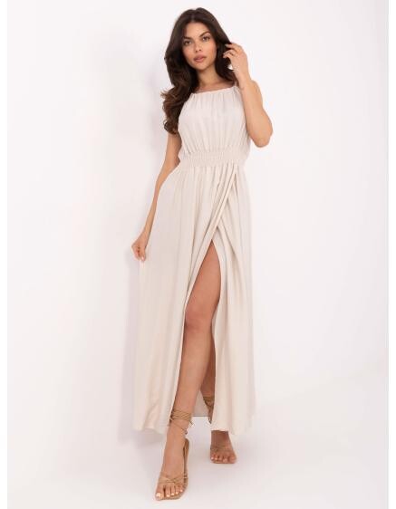 Béžové letní šaty s obálkovým spodním dílem