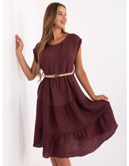 Bordó letní šaty s volánkovým lemem