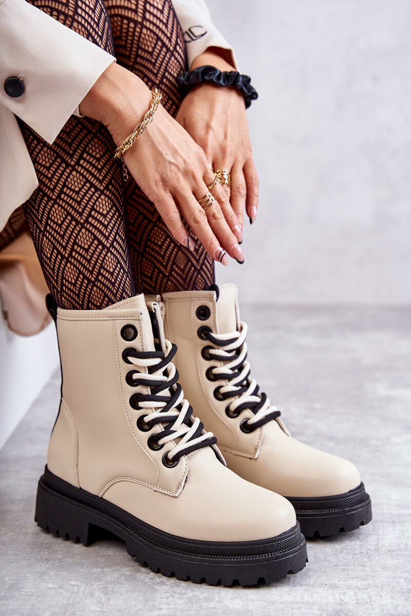 PE1 Dámské kožené boty Workers Světle béžové Denila