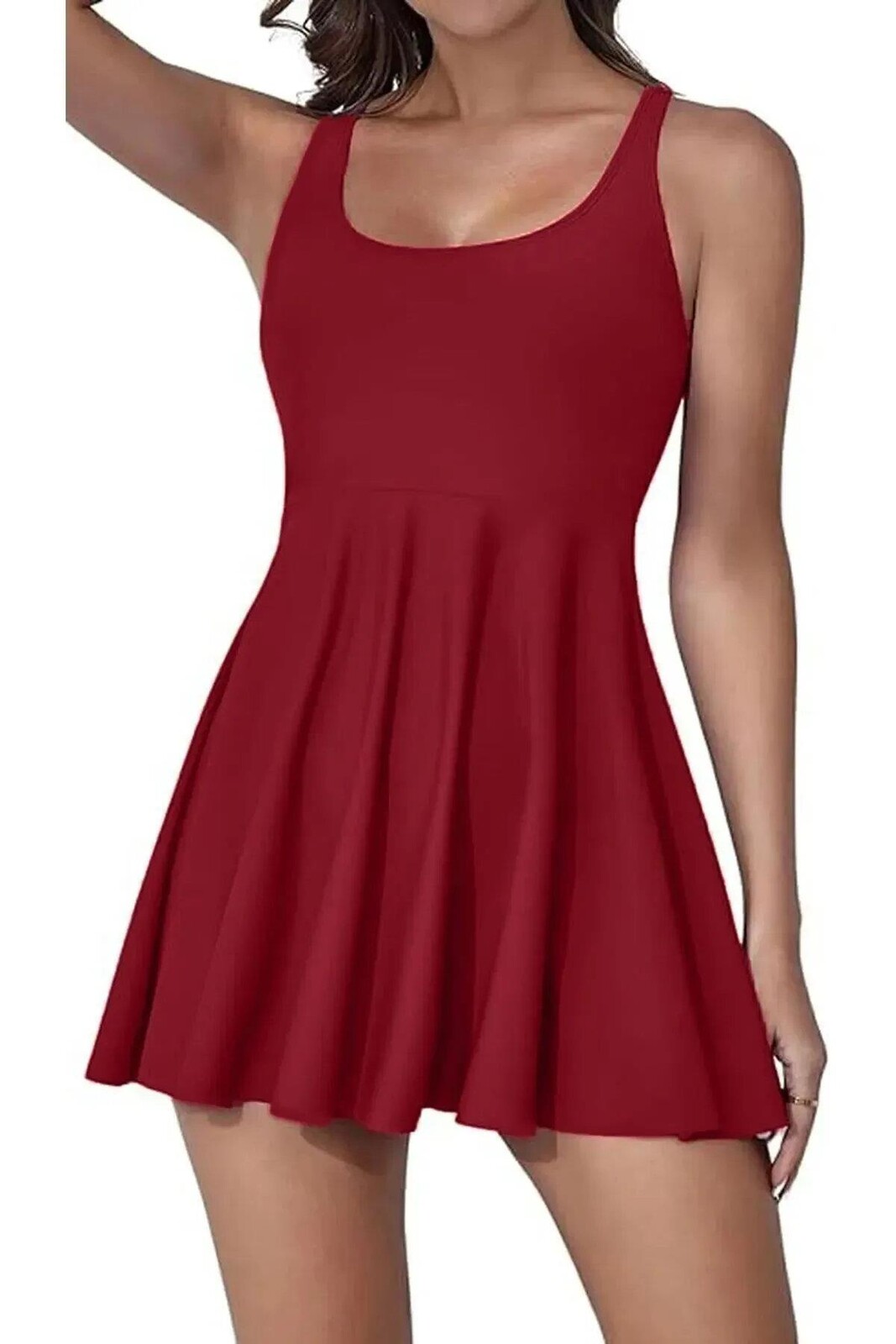 58126 Dewberry Womens Lycra With Dress Shorts Swimsuit-BORDEAUX