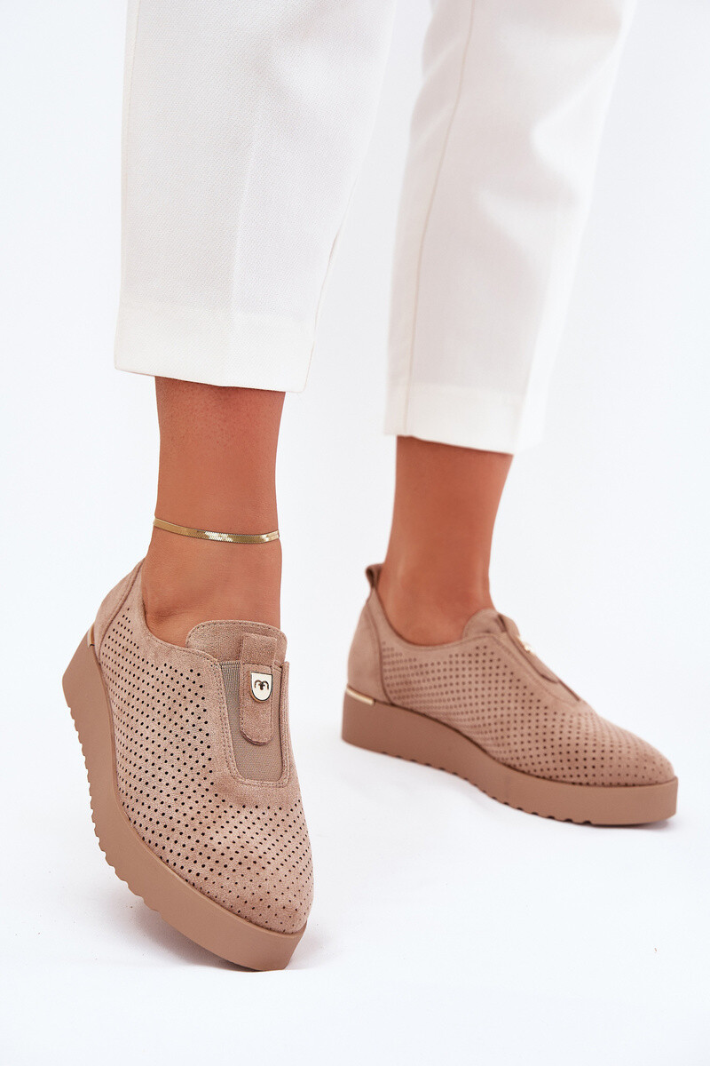 EVENTO Dámské Polobotky Na Platformě Z Eko Semiše Tmavě Béžové Aviara