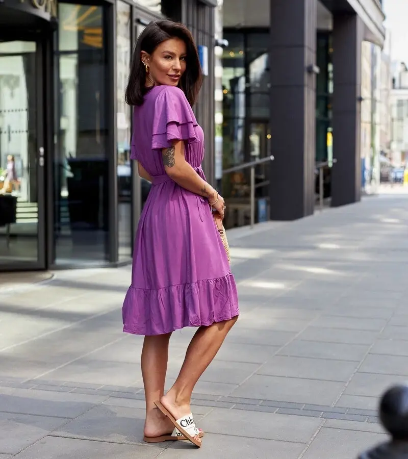 UR/CEO Purple mini dress with ruching Lorinka