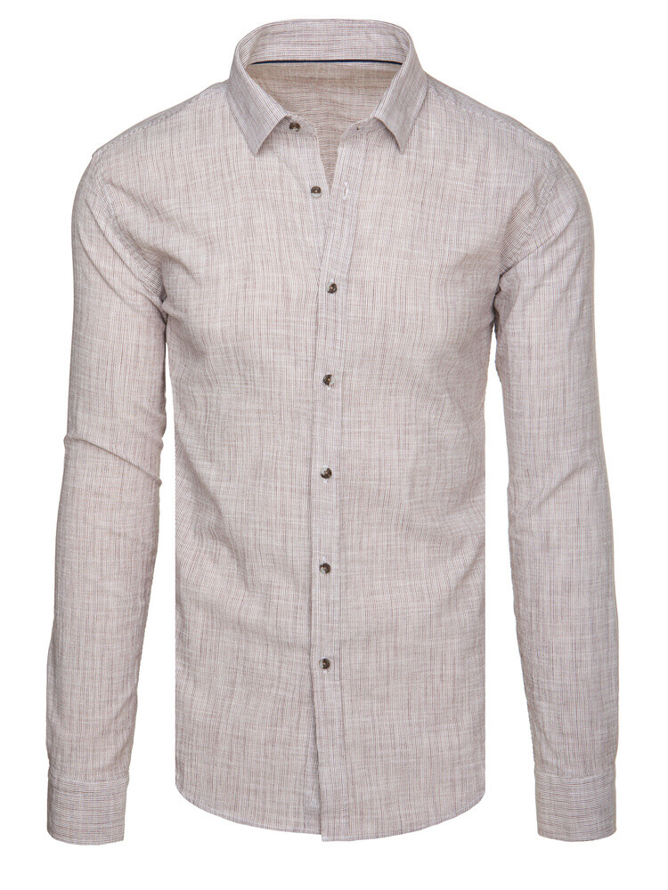 Koszula męska w drobny prążek z długim rękawem beżowa Dstreet