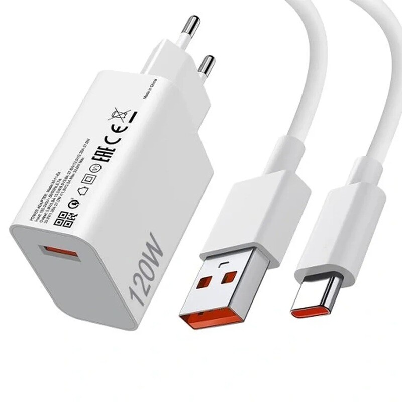 Nabíječka Xiaomi MDY-16-EN USB-A 120W cestovní adapter USB + USB-C Xiaomi kabel 6A Hyper Charge bílá
