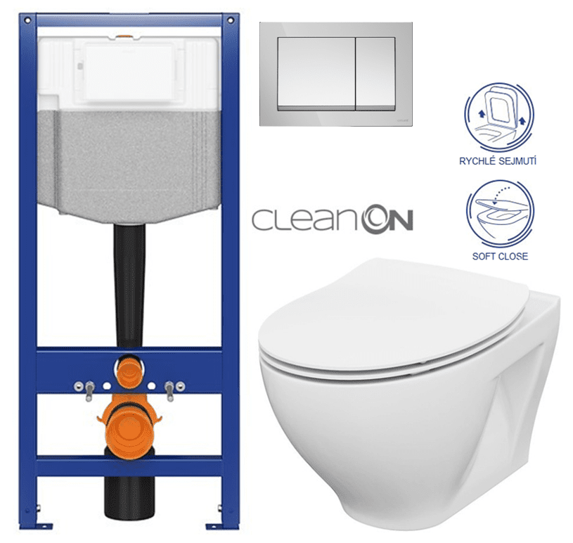 CERSANIT předstěnový instalační systém s tlačítkem chrom K97-509 + WC CERSANIT CLEANON MODUO + SEDÁTKO K97-526 509 MO1