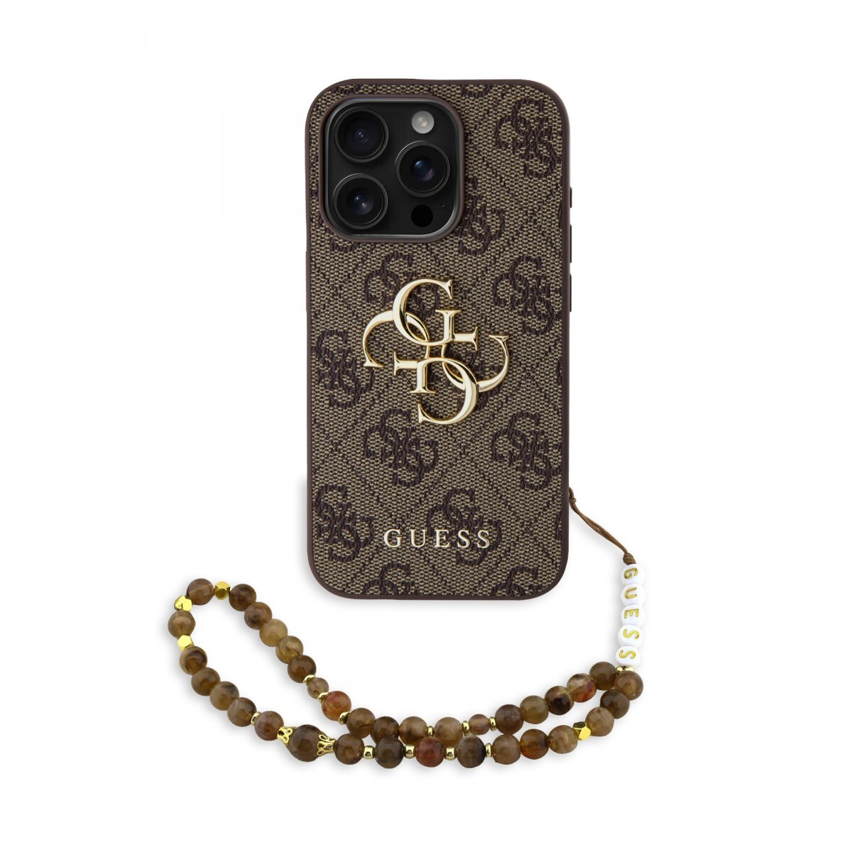 Zadní kryt Guess PU 4G Metal Logo Strap pro iPhone 15 Pro Brown