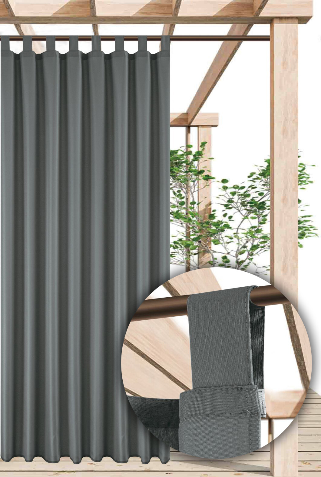 Venkovní zahradní závěs s poutky TERRA CHIC tmavě šedá 150 cm x 220 cm (cena za 1 kus) MyBestHome