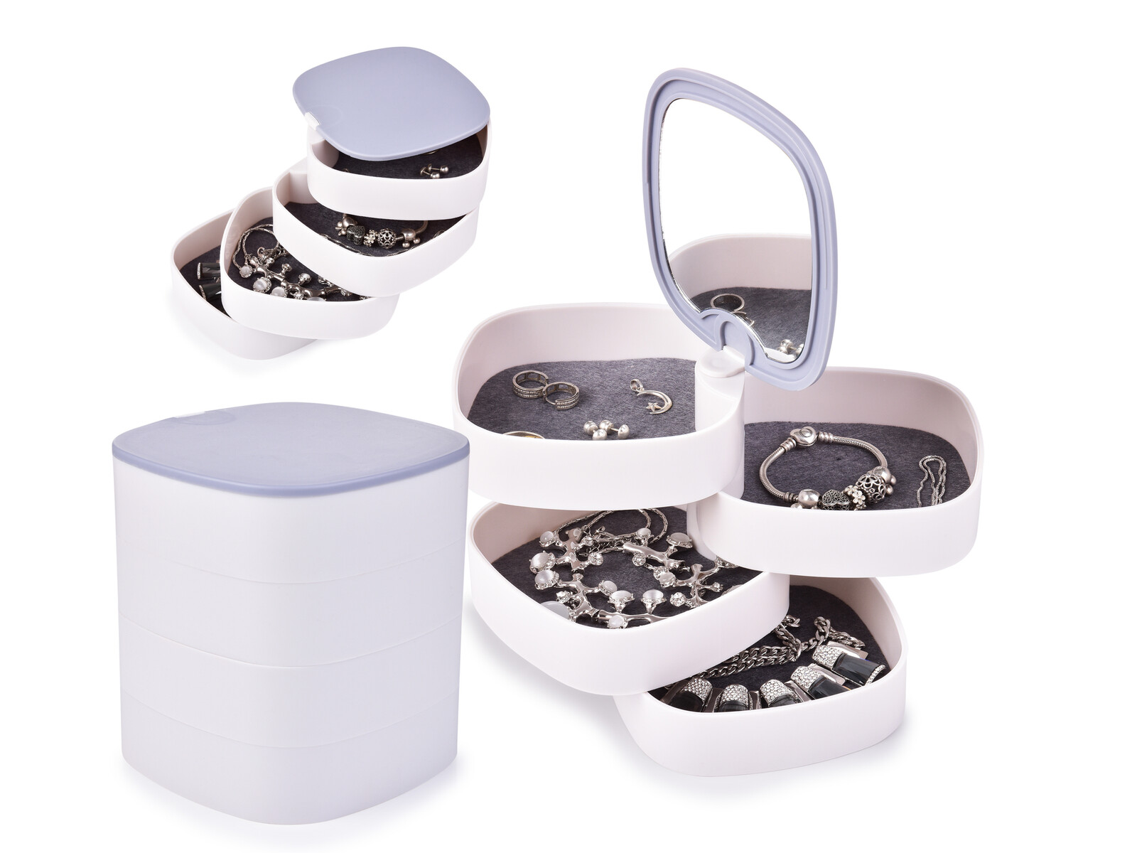 BEAUTY | 4patrová otočná šperkovnice se zrcátkem a polstrováním