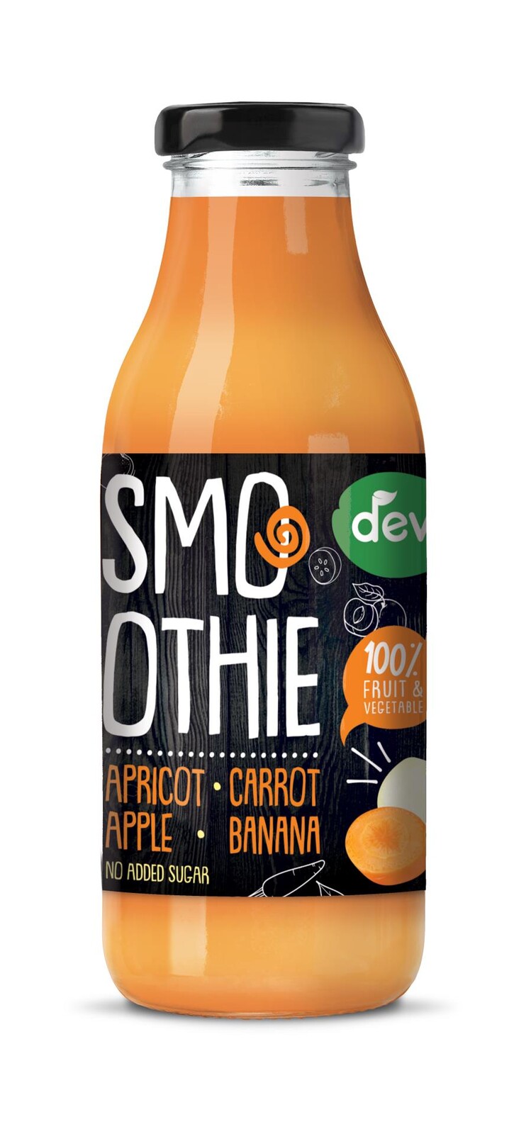 Smoothie DEVA - meruňka, mrkev, jablko, banán, 0,3 l, 12 ks