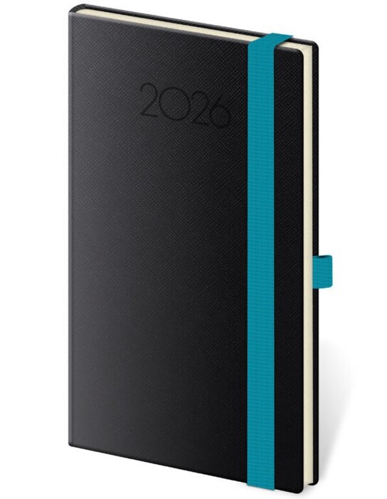 Kapesní diář 2026 New Praga černý s gumičkou