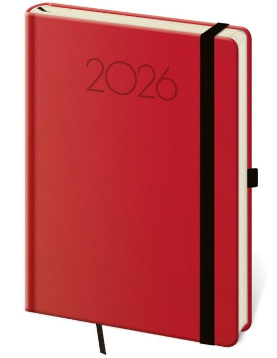 Týdenní diář 2026 A5 New Praga červený s gumičkou