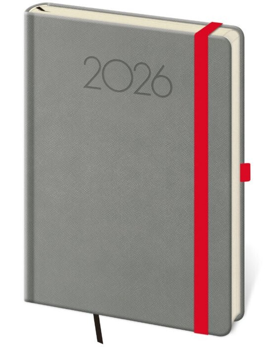 Denní diář 2026 A5 New Praga tmavě šedý s gumičkou