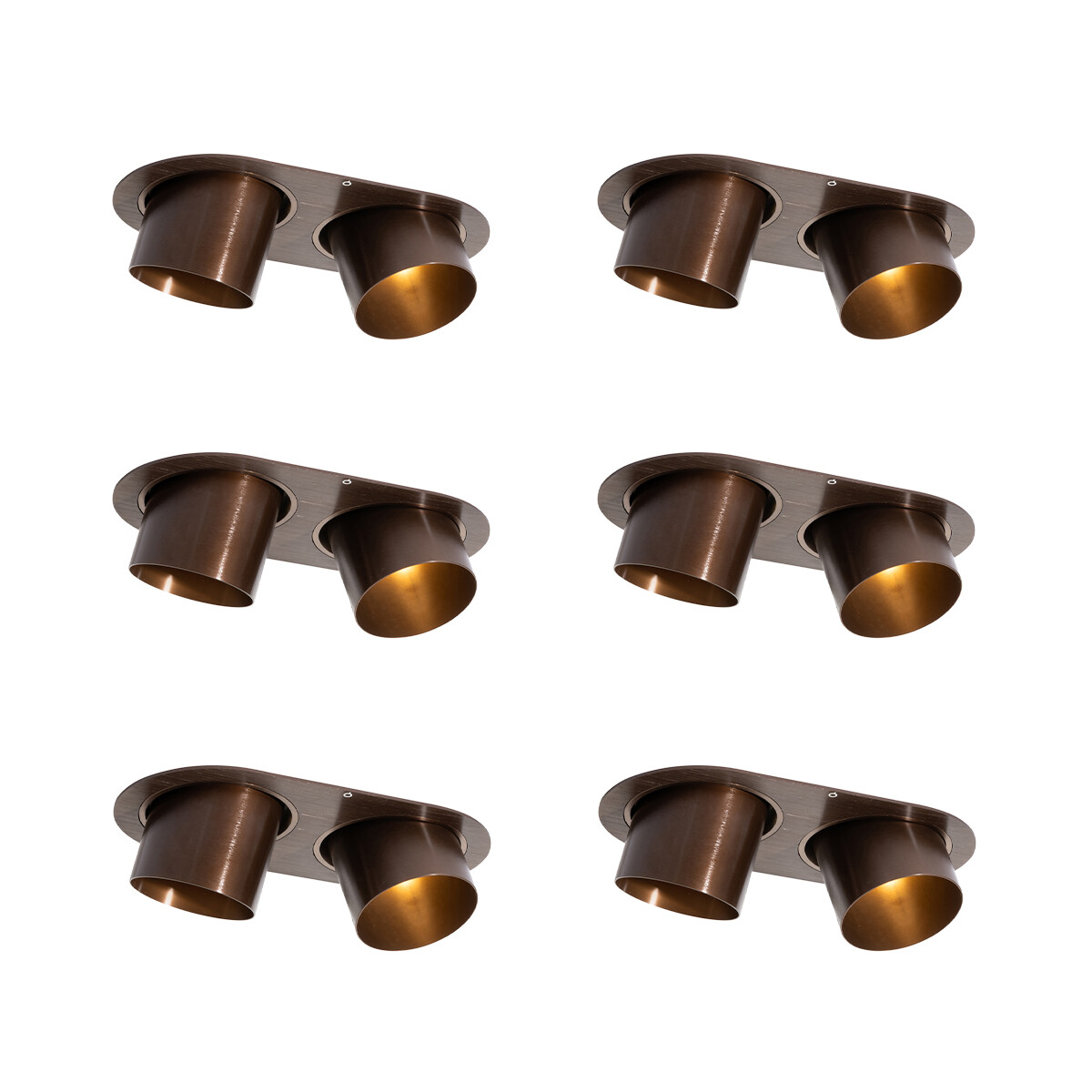 Set van 6 inbouwspots donkerbrons GU10 70mm kantelbaar 2-lichts - Installa