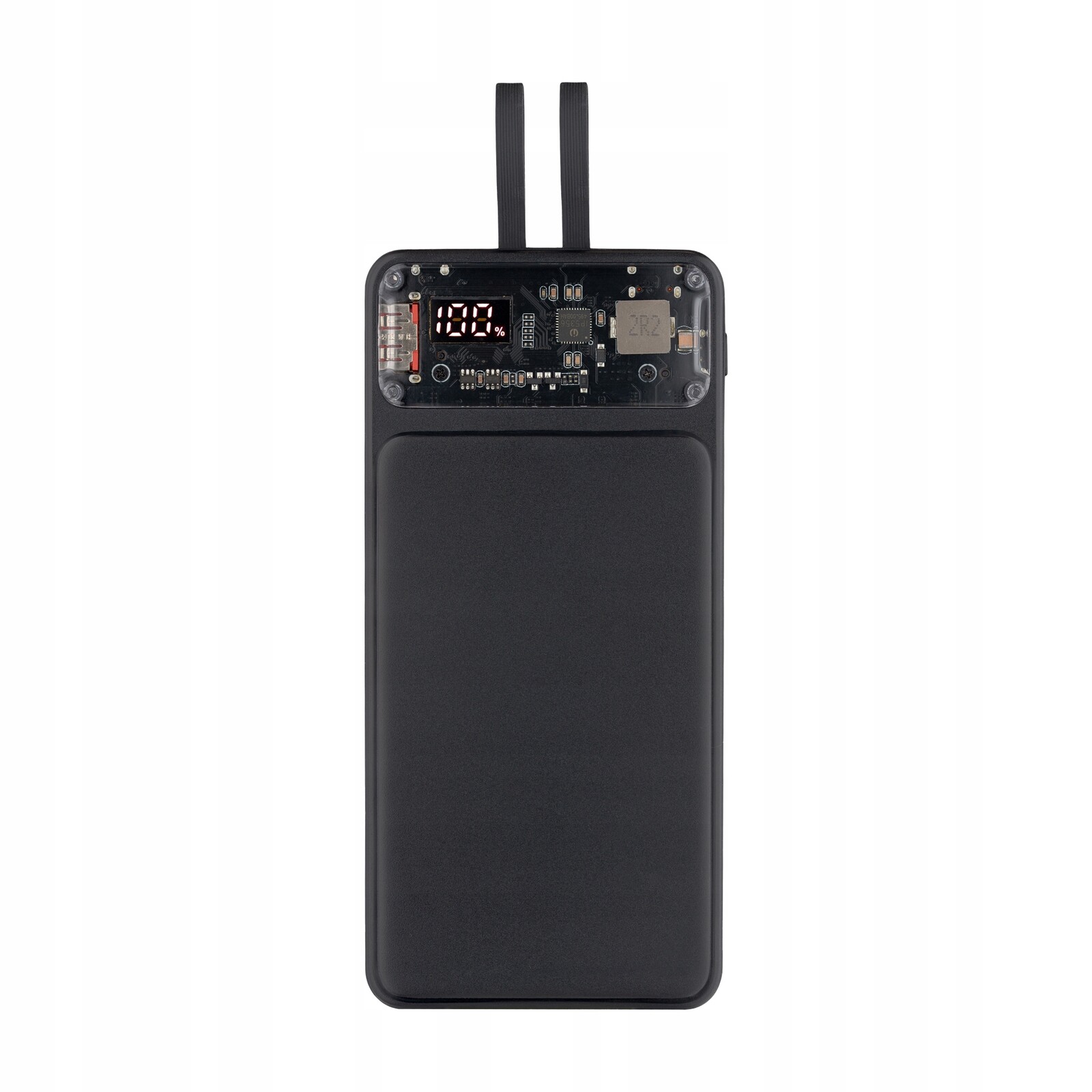 Powerbanka Qualo 10000 mAh, integrované kabely Usb-c Lightning, LCD displej