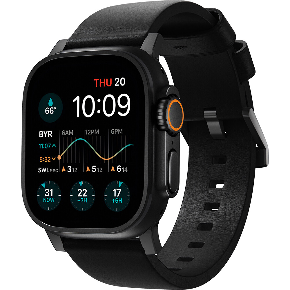 Pásek z přírodní kůže pro Apple Watch 49/46/45/44 mm, Nomad, ocel, pevný