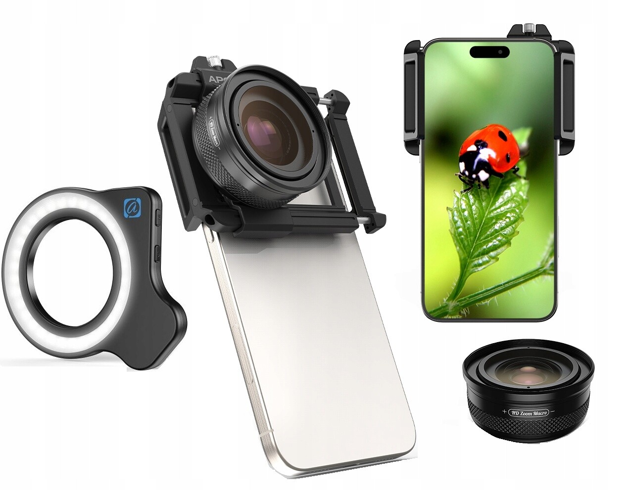 Objektiv pro telefon Zoom 10–20x Makro Svítilna Ring Led Macro Apexel