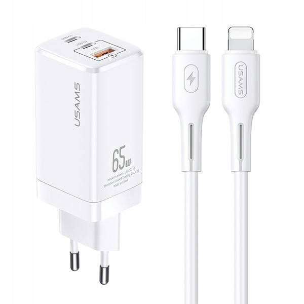 Usams Síťové nabíjení Mt 2xUSB-C+USB GaN 65W T33 Pd kabel USB-C-Lightning 30W