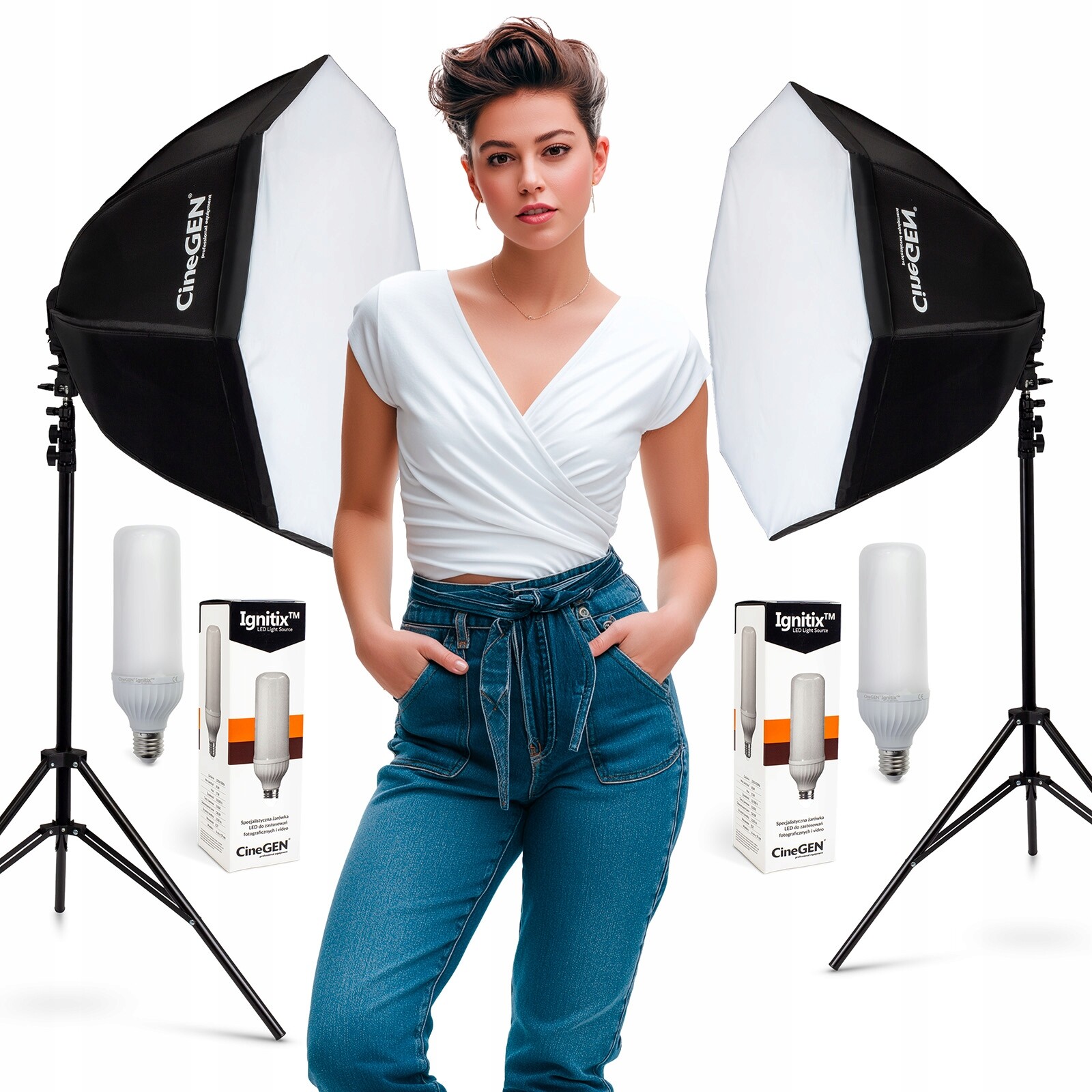 Set 2x velký softbox 90 cm stativ 200 cm žárovka 85 W Led