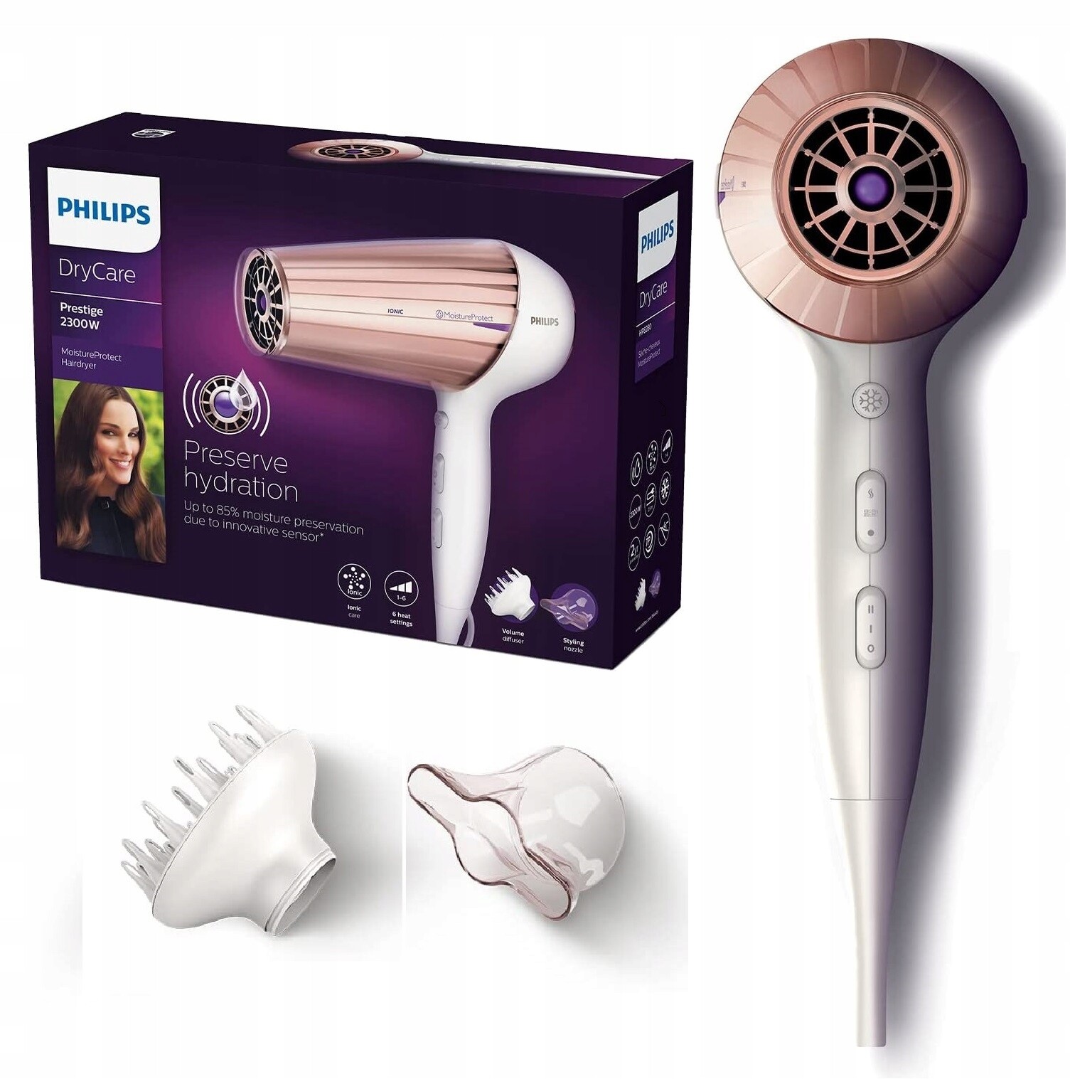 Vysoušeč vlasů Ionizace Snímač ochrany vlasů Philips DryCare Prestige