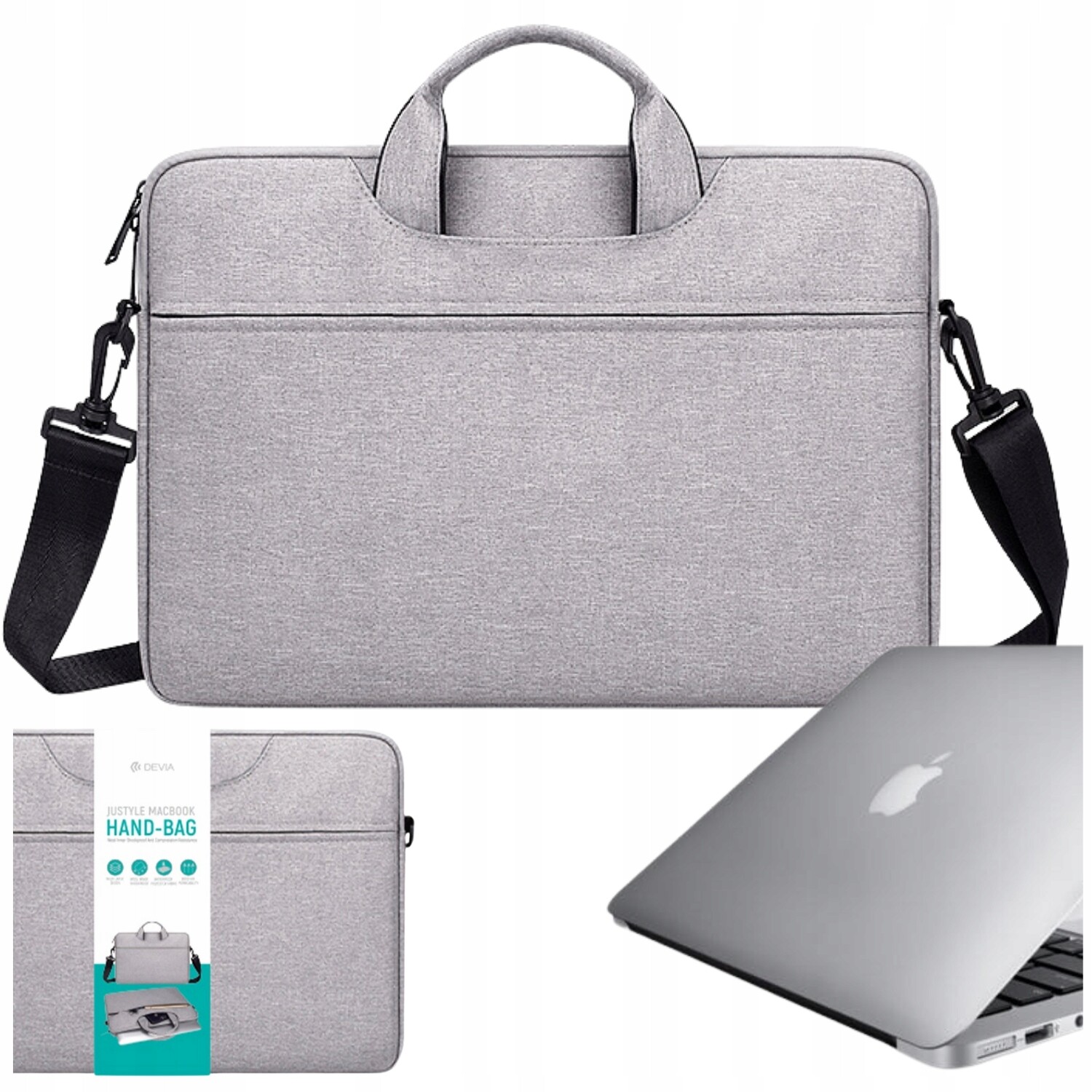 Taška na notebook MacBooku voděodolná, pásek pro muže 15,4 palců, šedá