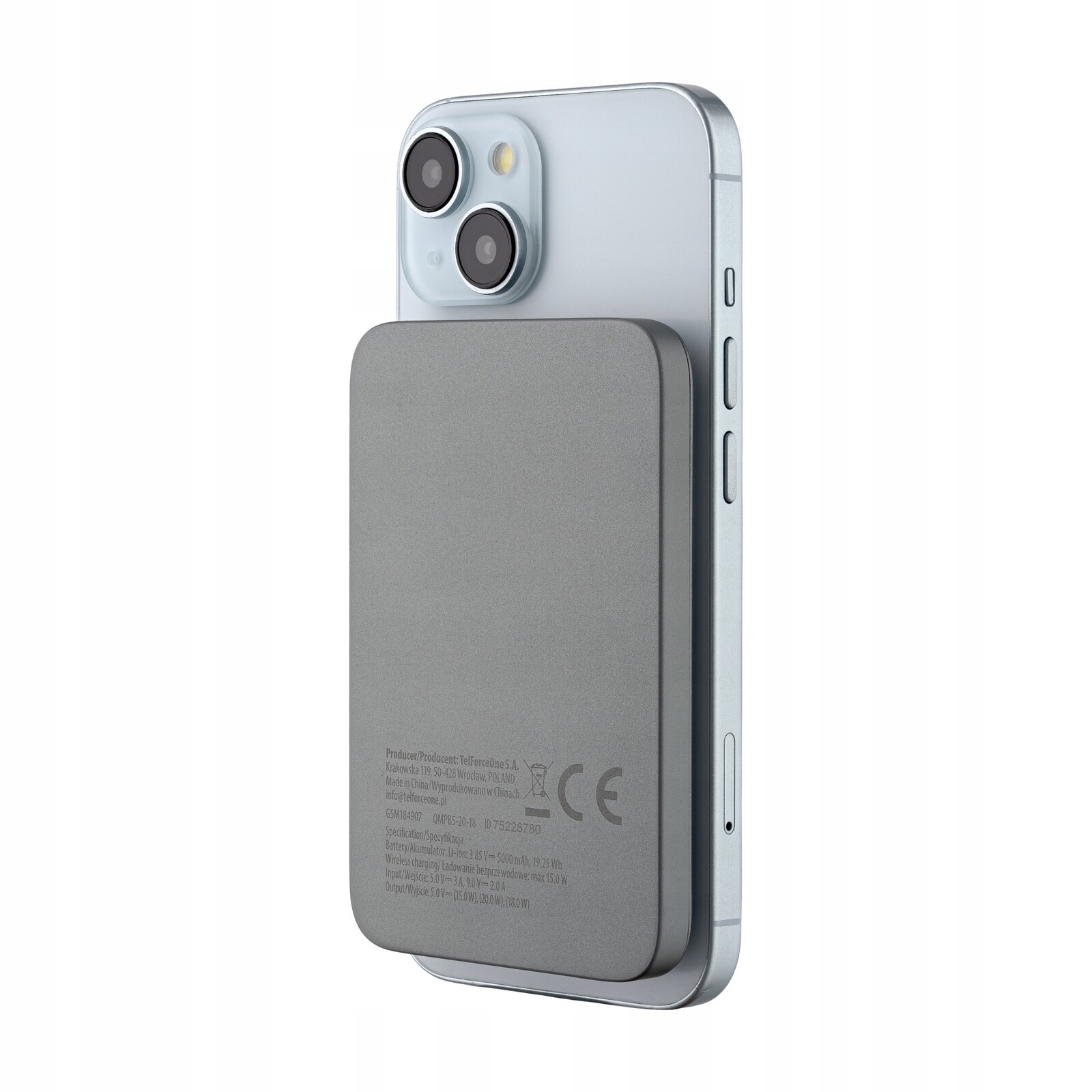 Indukční powerbanka Qualo magnetická pro Magsafe 5000 mAh Usb-c slim šedá