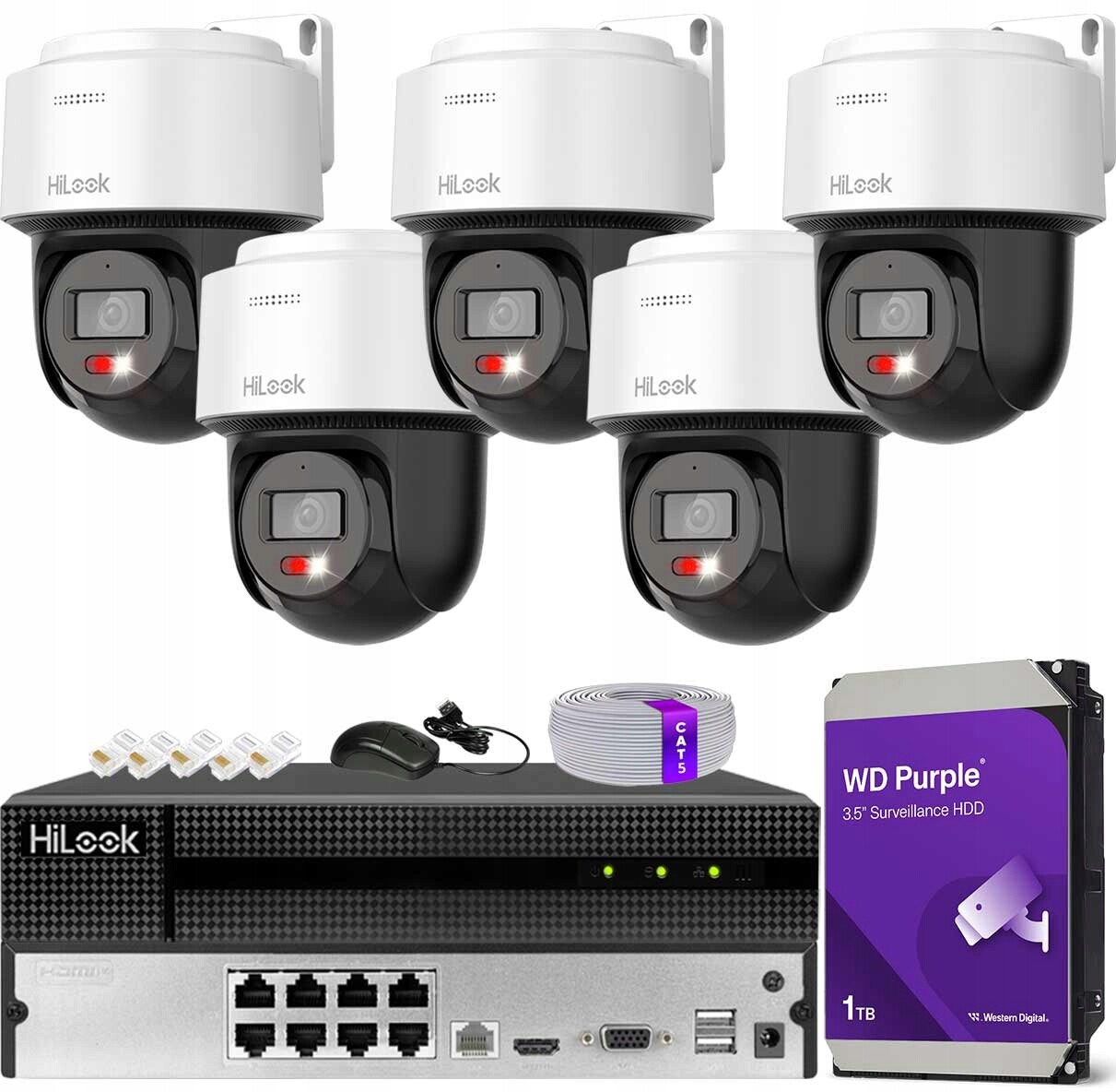 Sada pro monitorování 5x Kamera PTZ-N2C200M-DE 2MPx HiLook od Hikvision 1TB