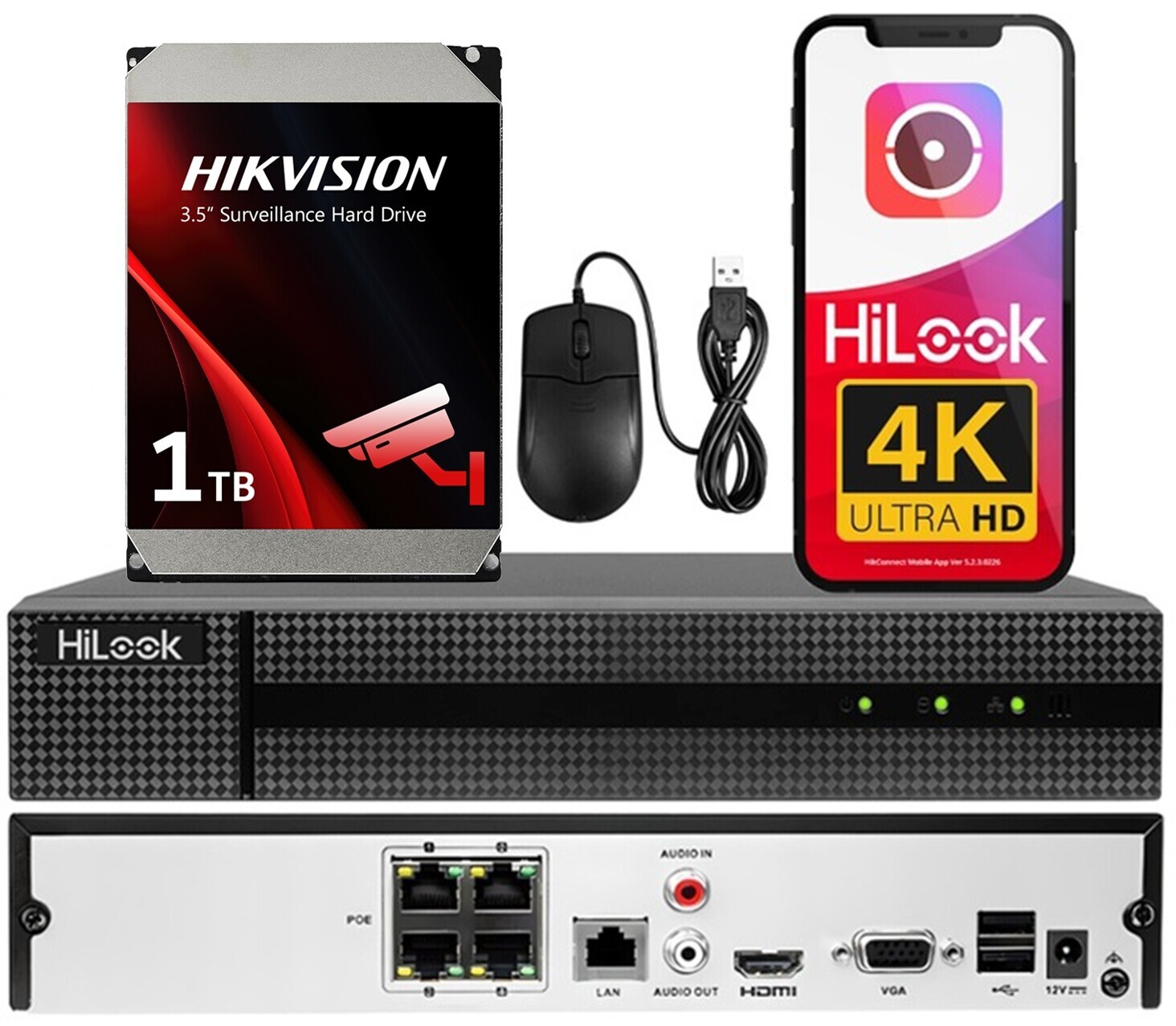 Záznamník 4 kanálů PoE pro 8Mpx NVR-104MH-C/4P 1TB HiLook od společnosti Hikvision