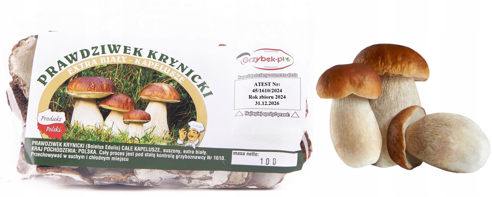 Pravák Krynický Bílý Klobouk 100g ATEST2024 Nová Sbírka sušené houby