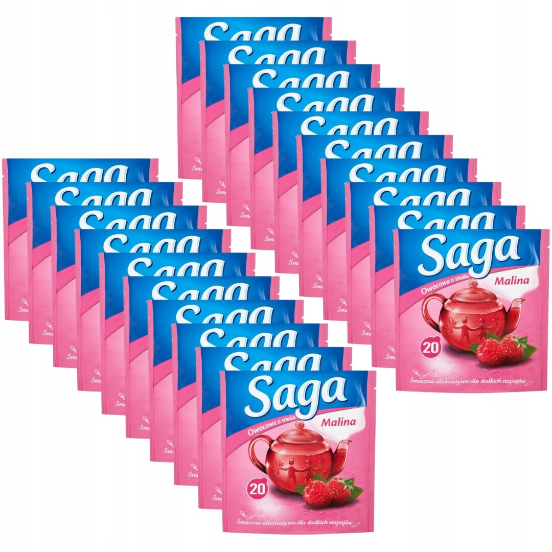 Saga Ovocný čaj s příchutí maliny 34 g (20 sáčků) x 20 kusů