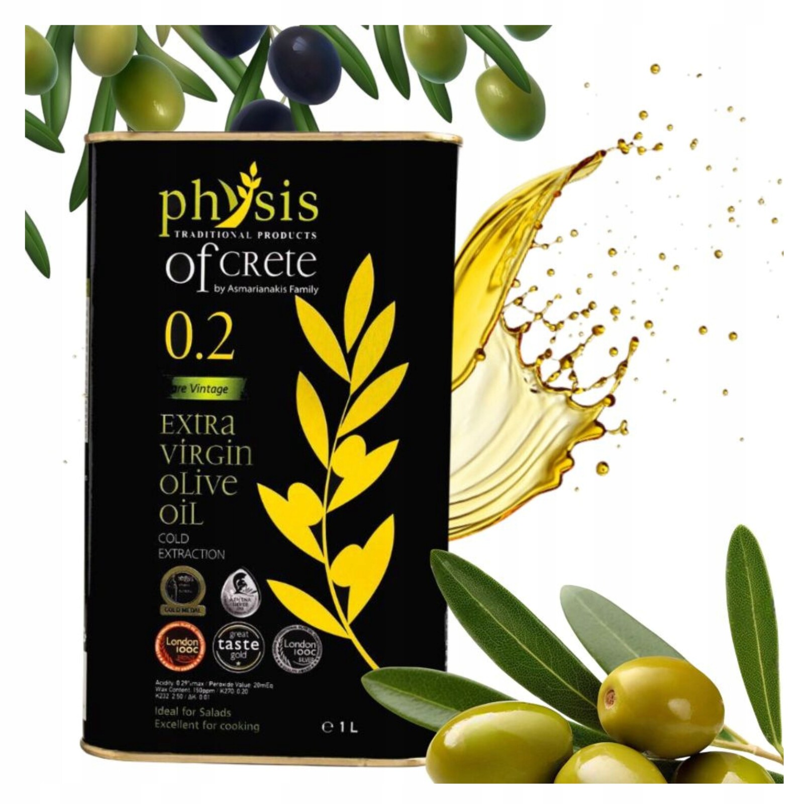 Extra Panenský Řecký Olivový Olej 1 L V Plechovce Physis Of Crete 0.2% Čerstvý
