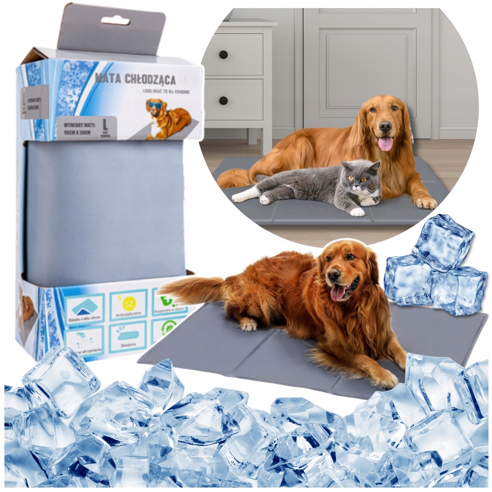 Chladící Podložka XXL Pro Psa Pelíšek Velká Šedá Podložka 50 CM X 90 CM