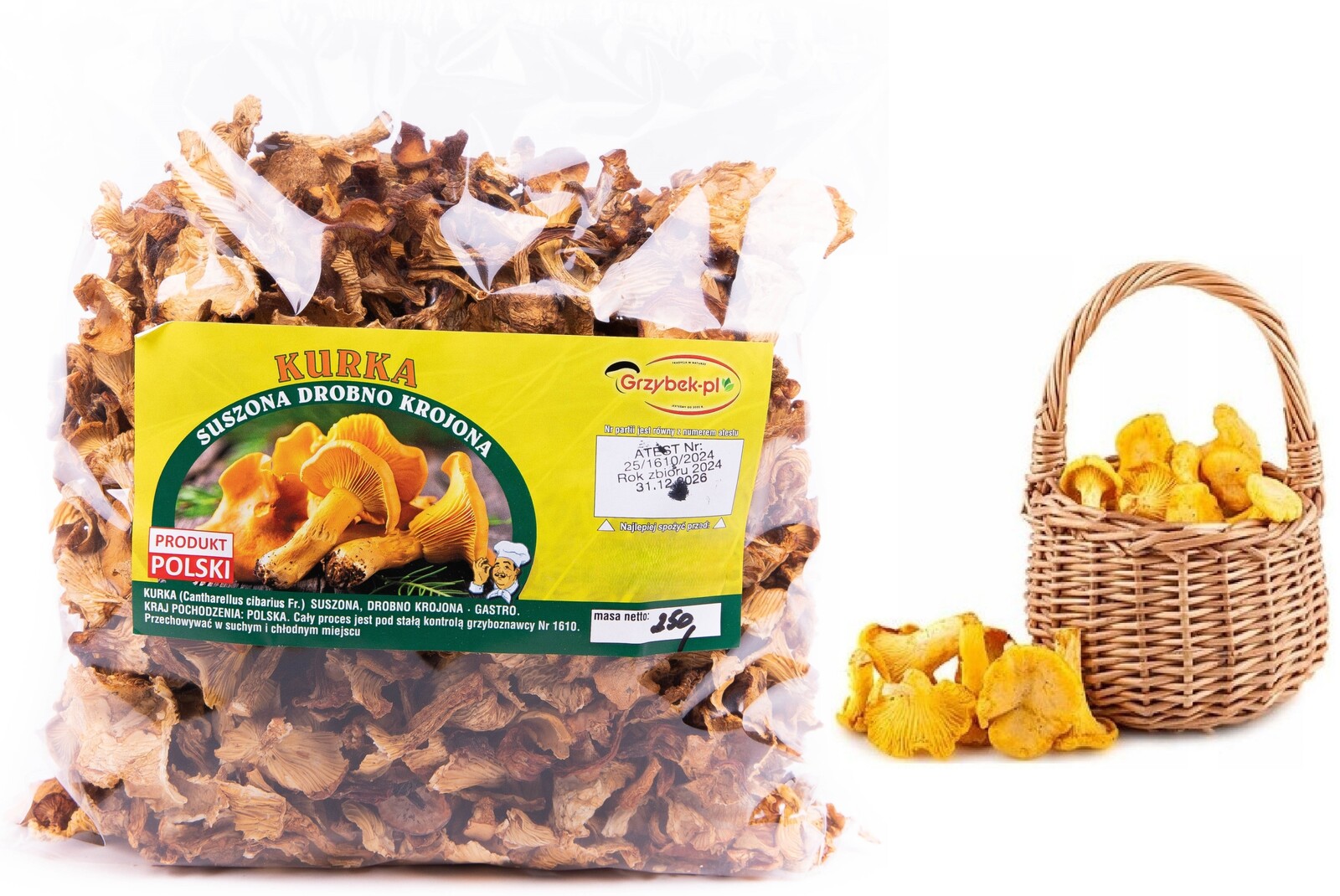 Kurka Jemně Krájená Grys 250g Polsko Atest 2024 Nová Sklizeň sušené houby