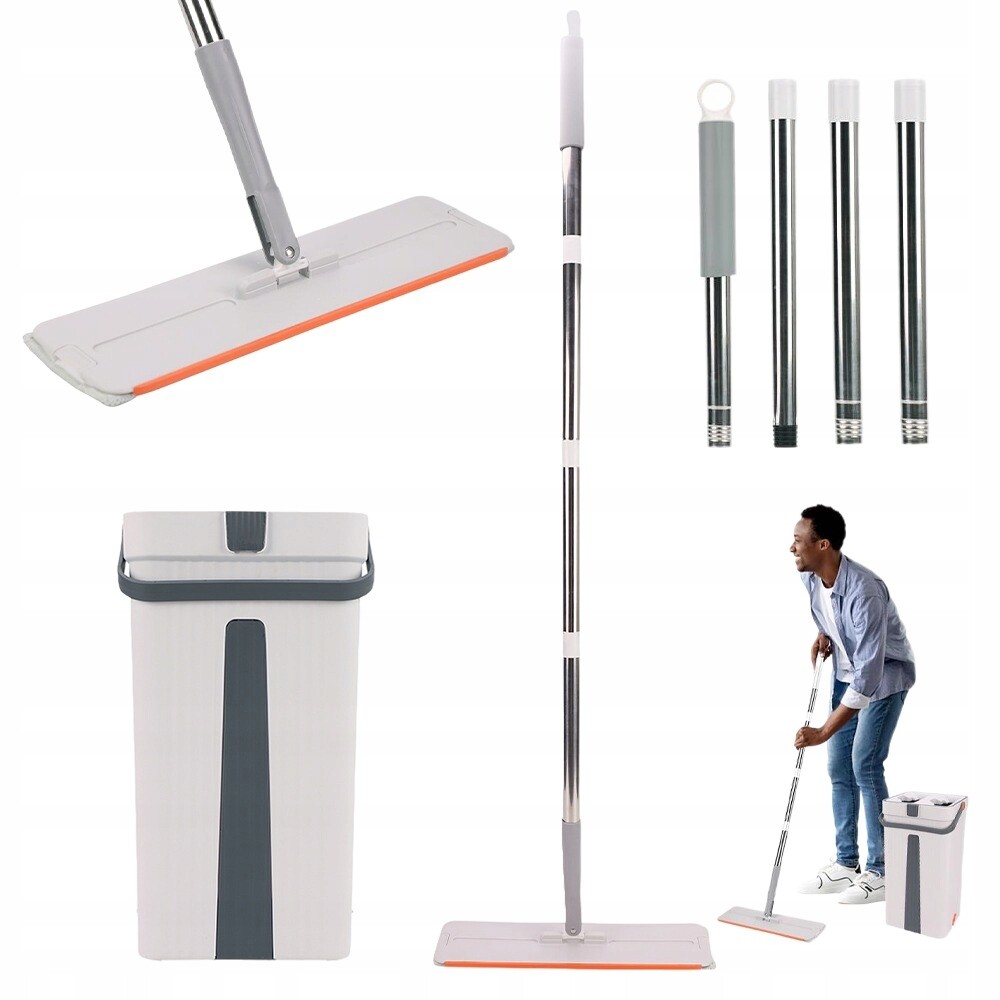 Plochý Mop S Dvoukomorovým Kbelíkem A 6 Utěrkami Z Mikrovlákna