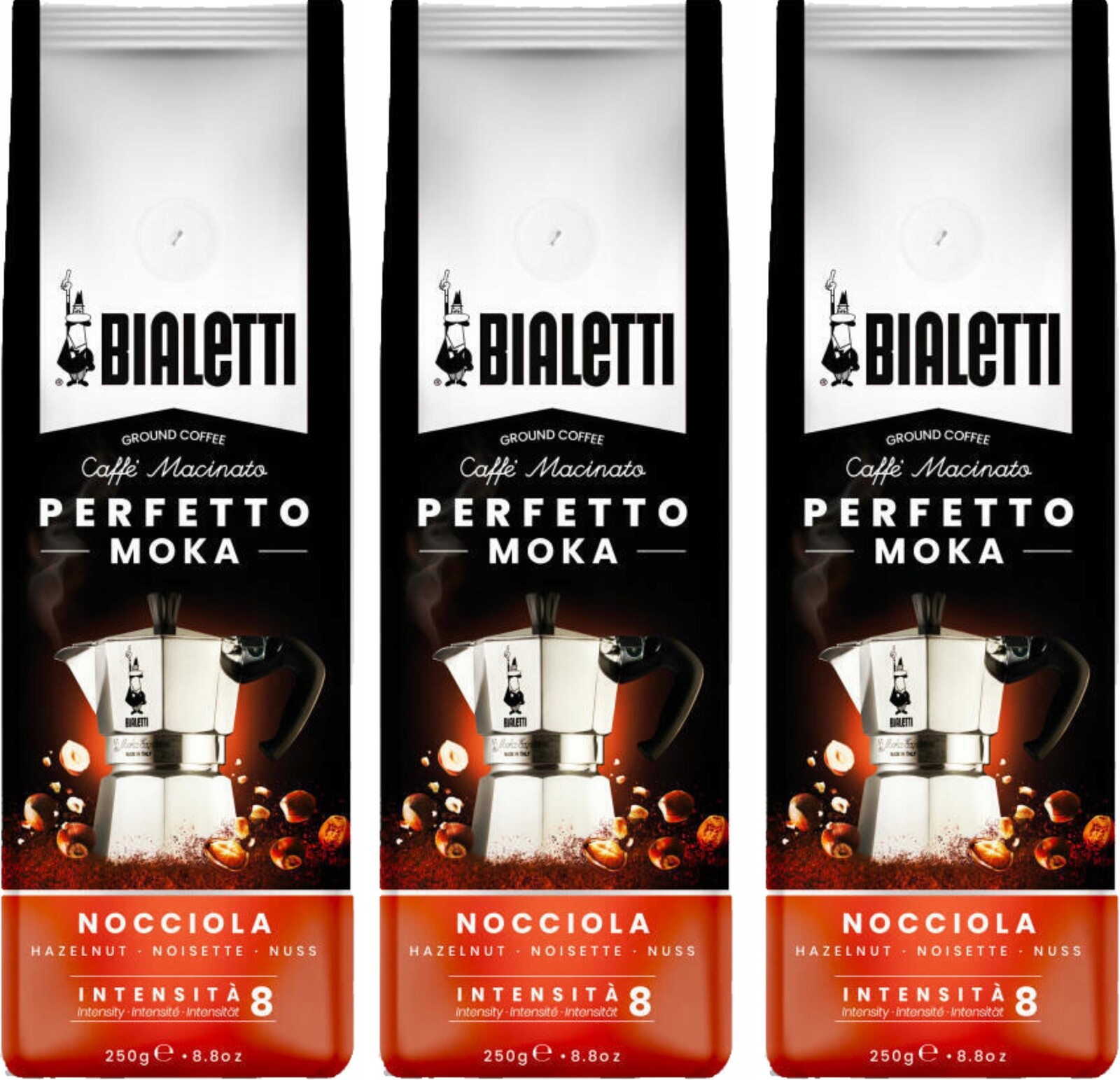 Káva Bialetti Perfetto Moka Sada Nocciola 3 x 250g ochucený ořech